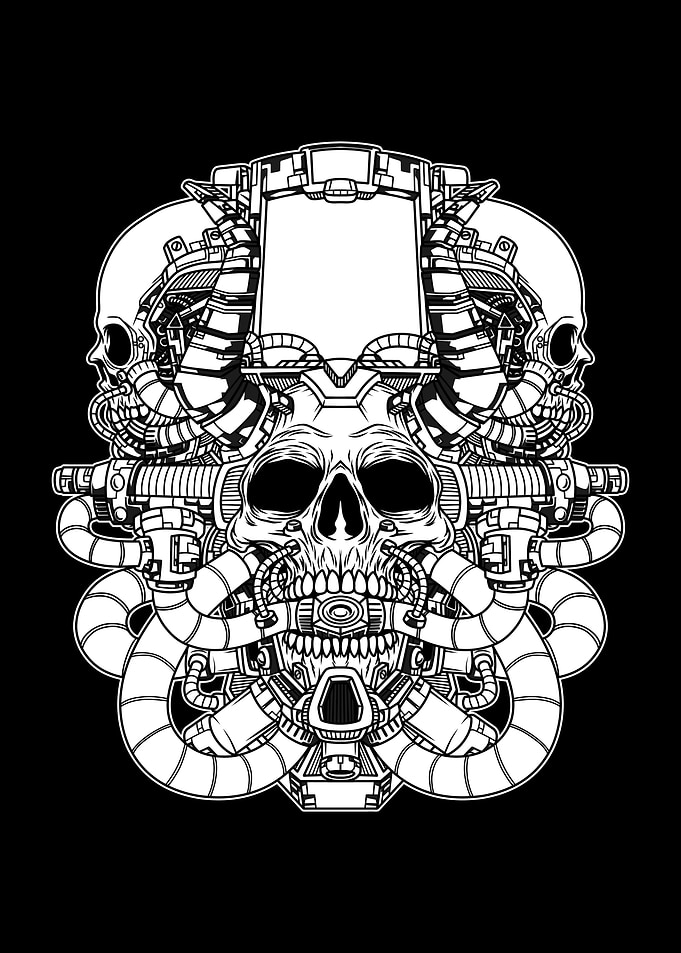 Cyborg Skull BnW