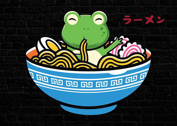Frog Eating Ramen Noodle