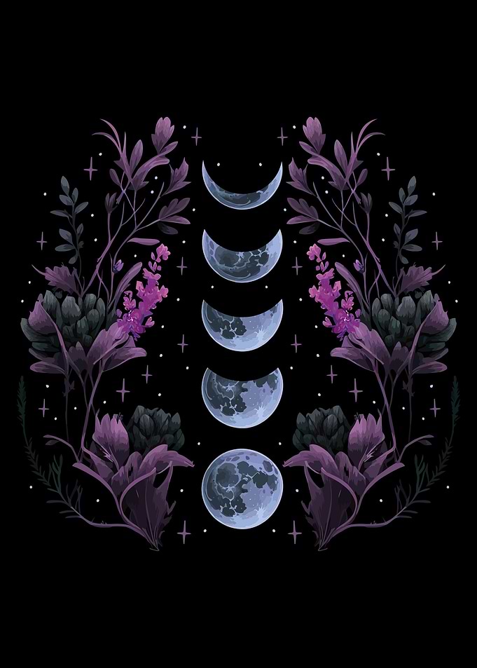 Dark Floral Moon Phases