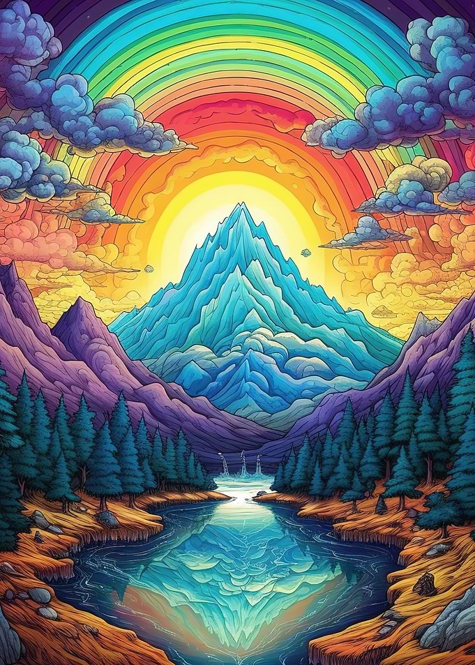 colorful fantasy mountains
