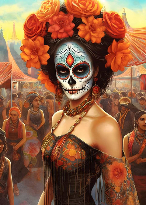 Enigmatic Celebration — sugar skull metal wall art