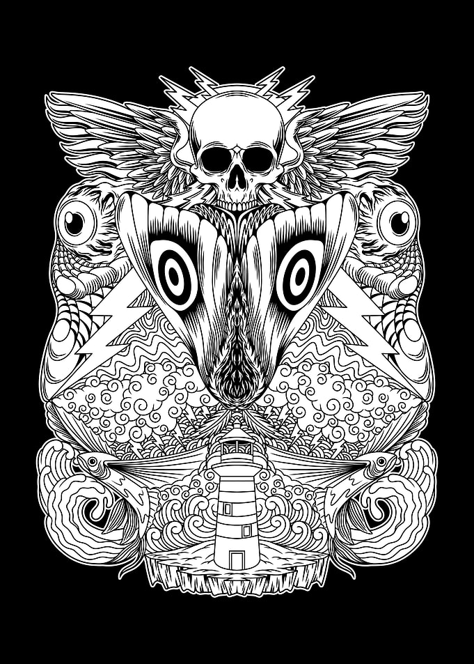Psychedelic Moth BnW