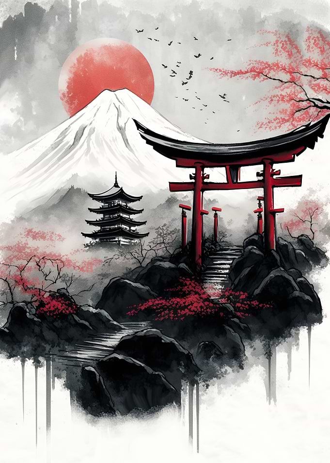 Japanese scenery ink wash