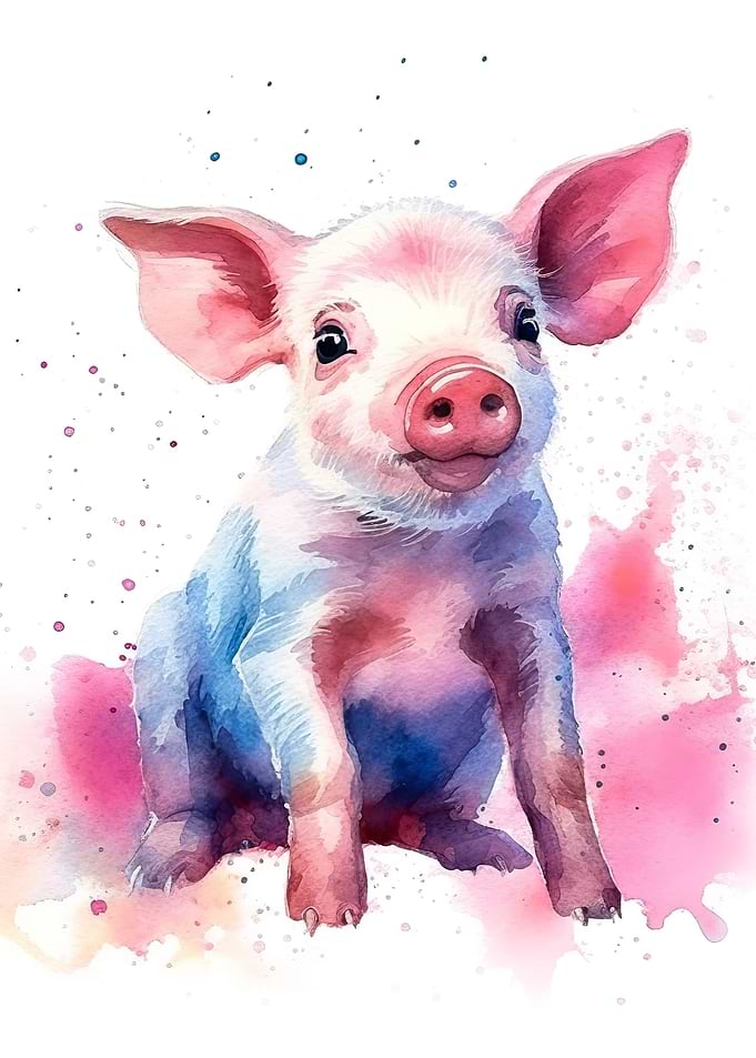 watercolor pig pink