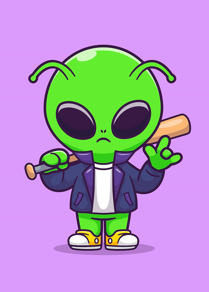 Cool alien with baseball