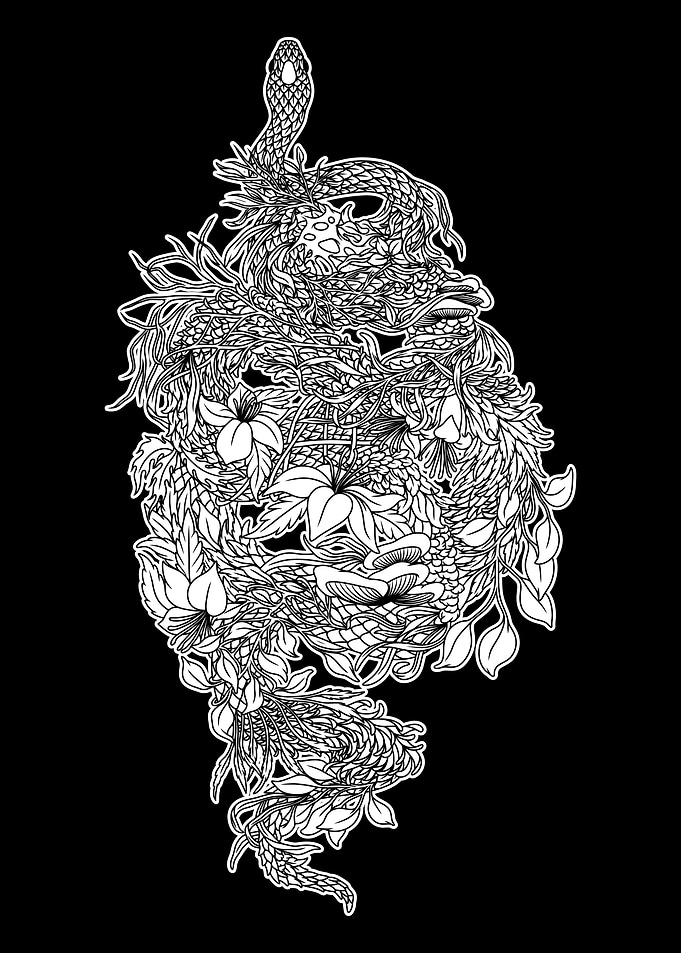 Snake Floral BnW