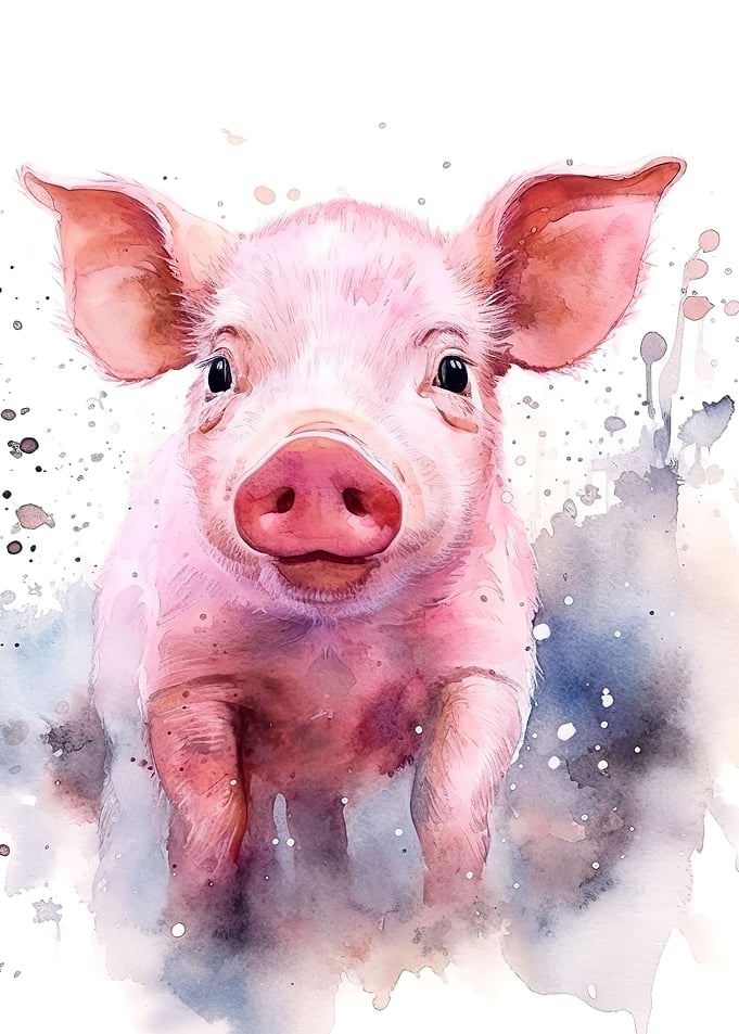 watercolor pig pink