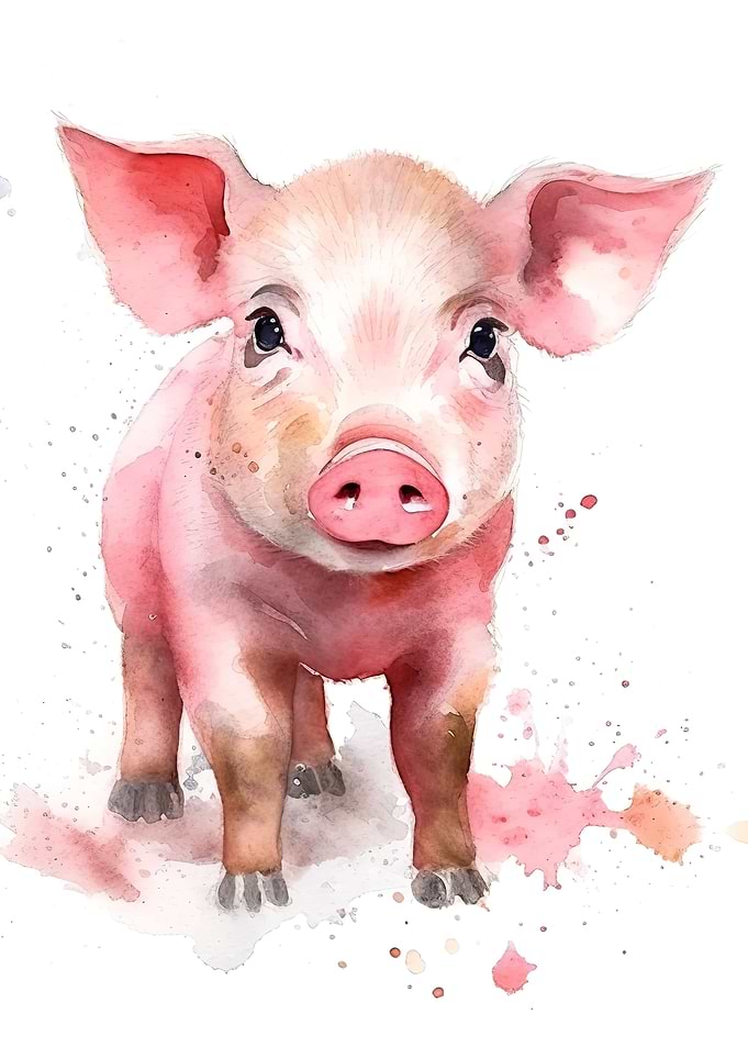 watercolor pig pink