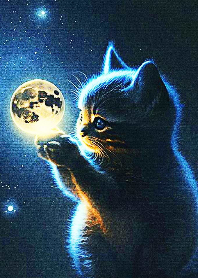 Cat Playing Moon