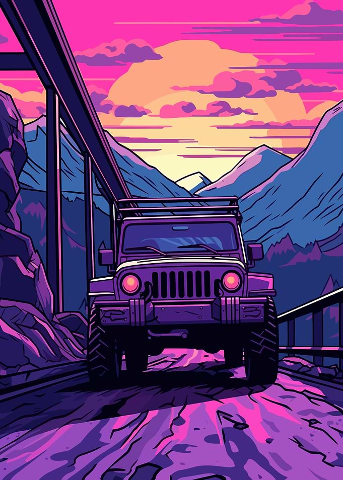 Jeep Car Synthwave Retro
