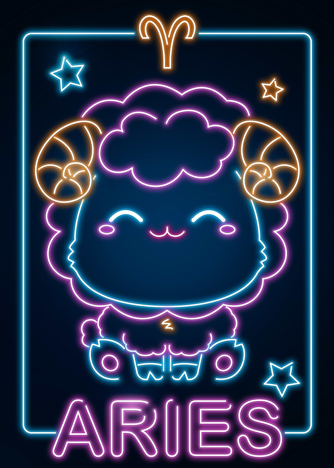 Retro Kawaii Aries Sign