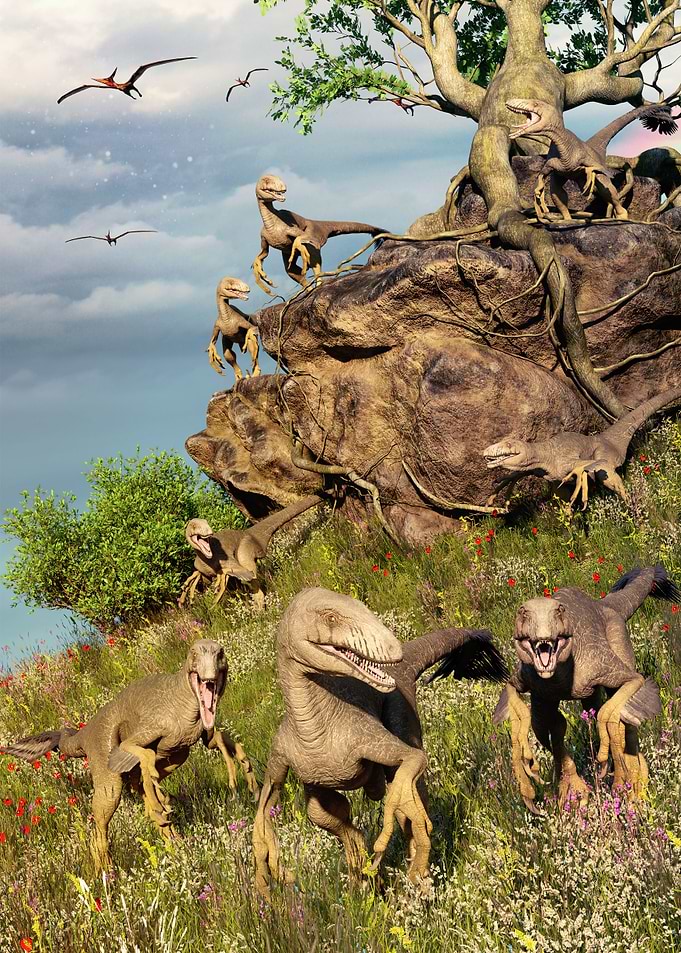 Raptor dinosaur hunting