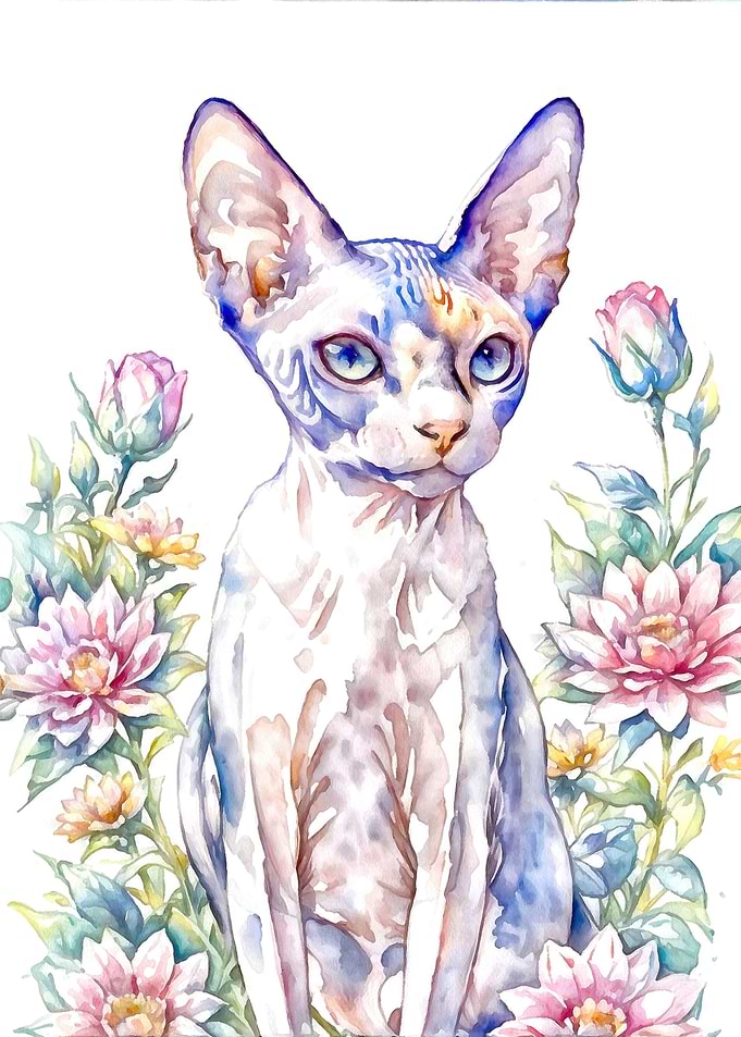 Sphynx cat in flowers