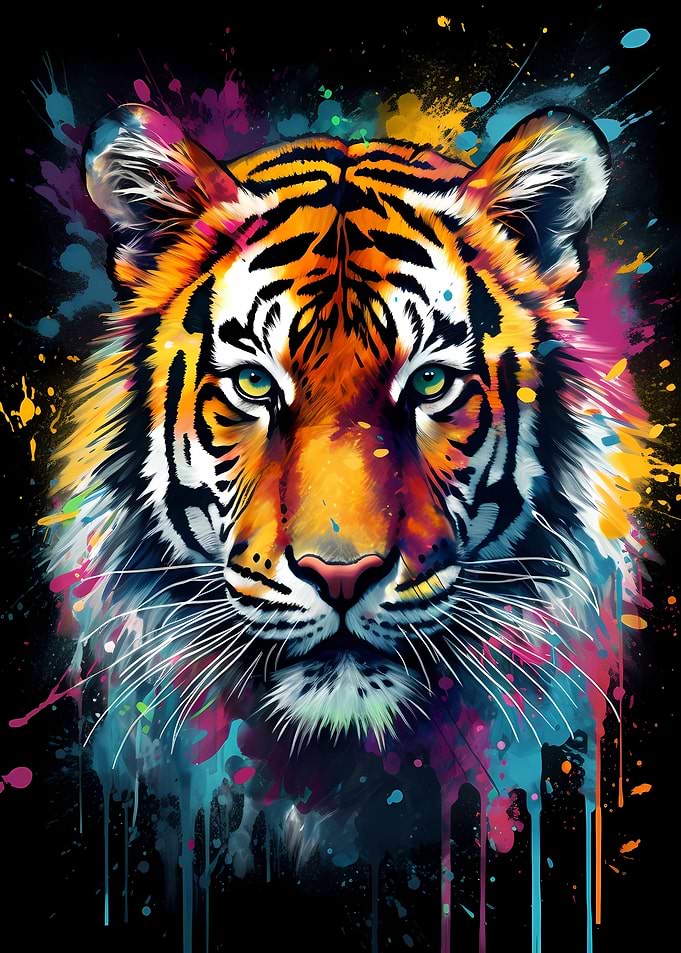 Colorful Tiger With Drips