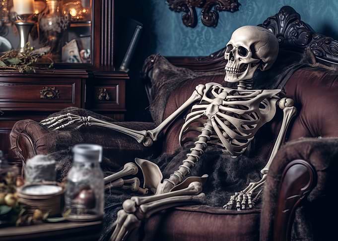 Skeleton on couch