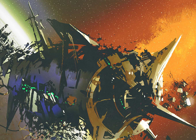 The damaged spaceship