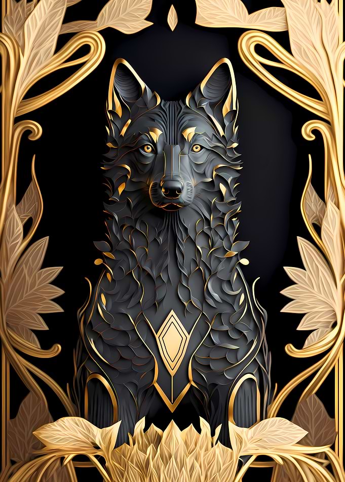 Ancient Black Golden Wolf