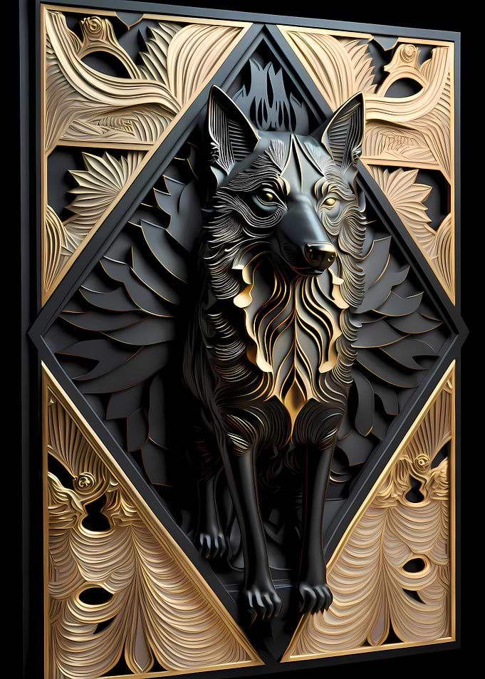 Golden Frame Wolf Art Deco