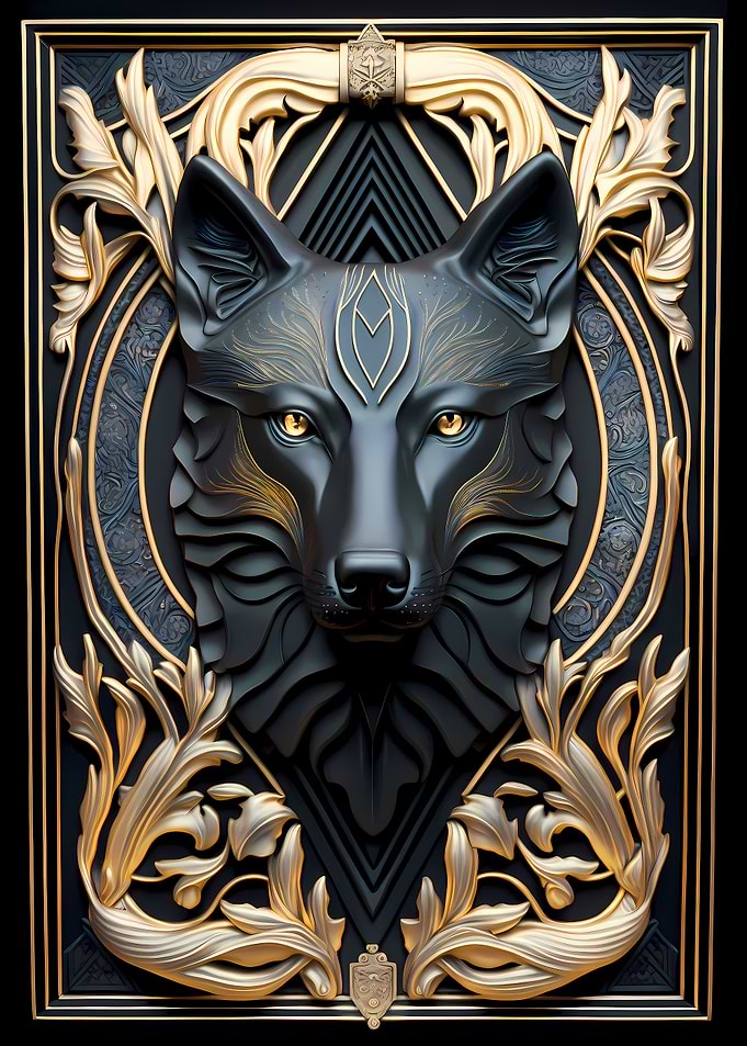 Elegant Black Golden Wolf