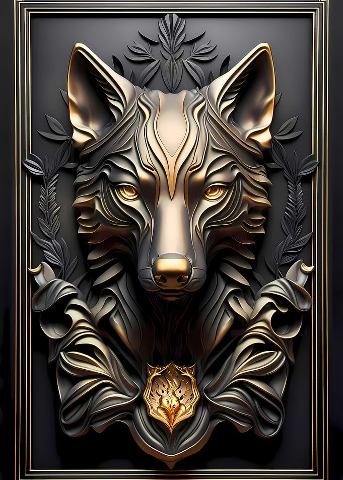 Epic Golden Wolf Statue