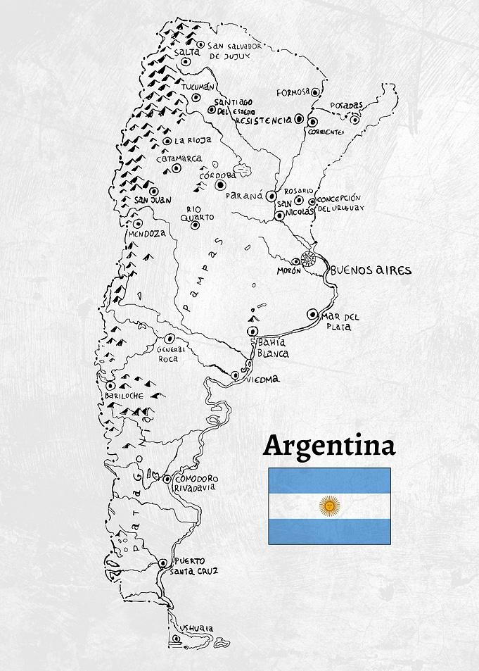Handdrawn Argentina Map