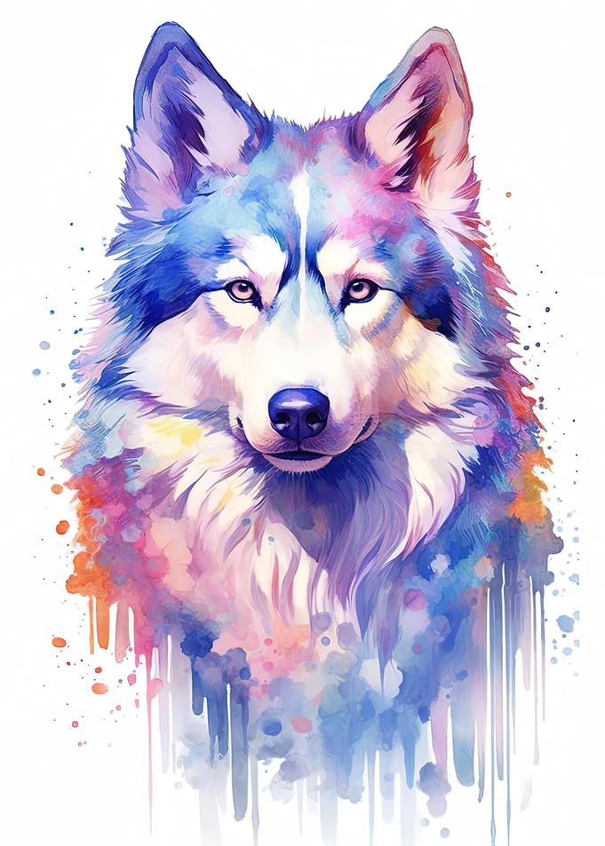 Watercolor Husky Painting