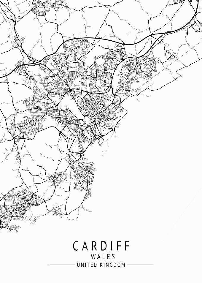Cardiff Wales UK City Map