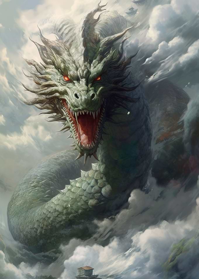 Japanese Dragon in Ocean
