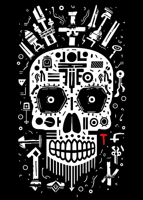 Monochrome Skull — man cave metal poster