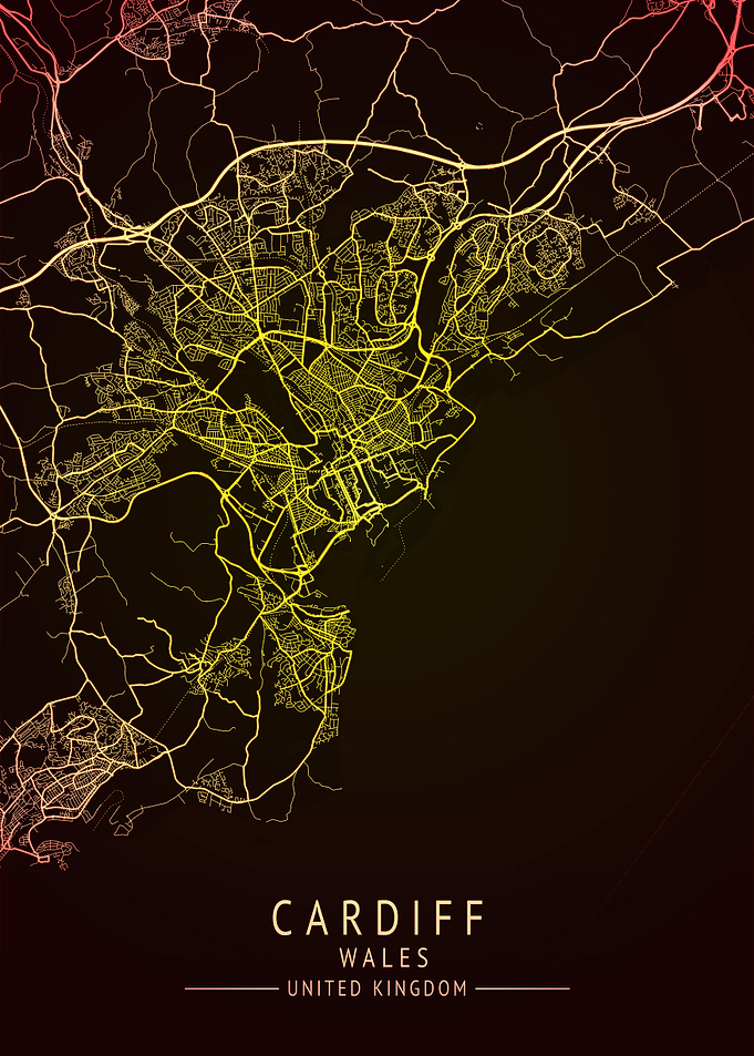 Cardiff Wales UK City Map