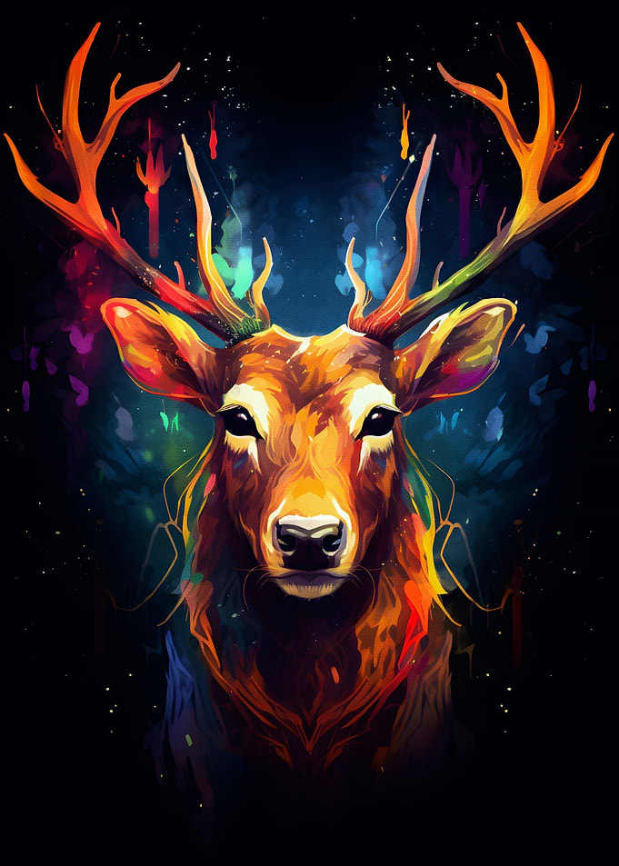 Deer colorful pain dark BG