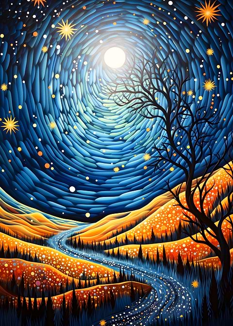 Celestial Dreams — dot painting style metal print