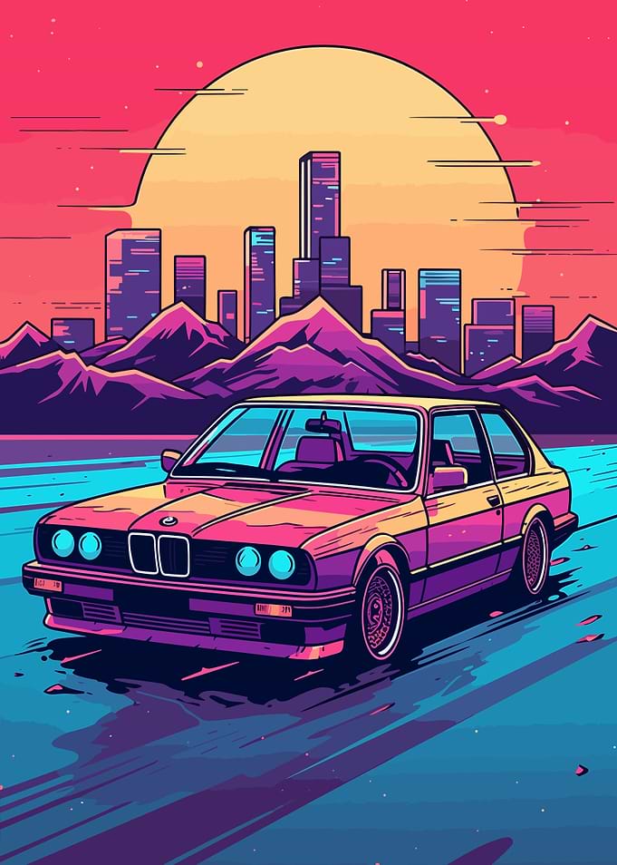 BMW 3 Car Retro Synthwave