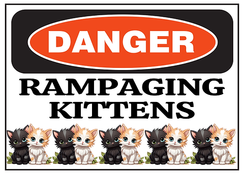 Danger Rampaging Kittens — funny metal wall sign