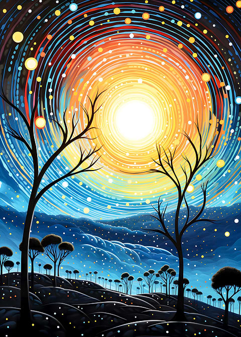 Colorful Magic — dot painting style metal print