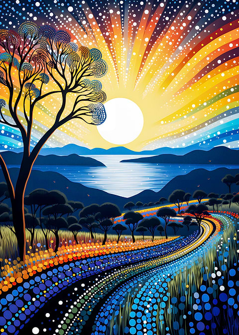Artistic Fusion — dot painting style metal print