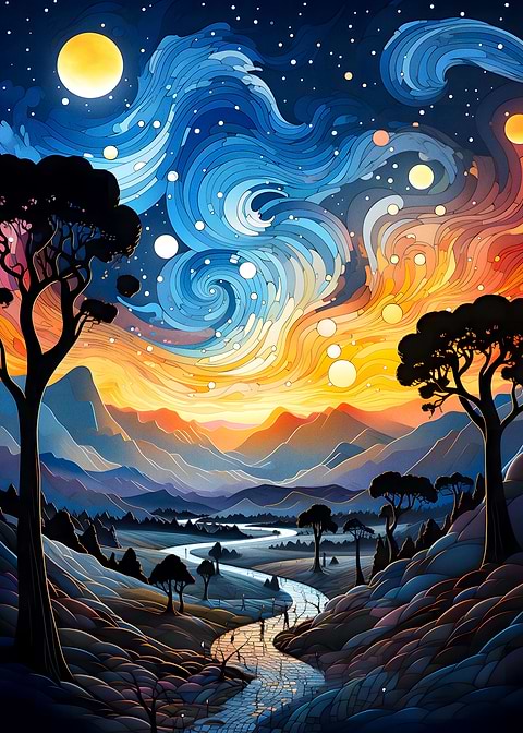 Celestial Charm — dot painting style metal print