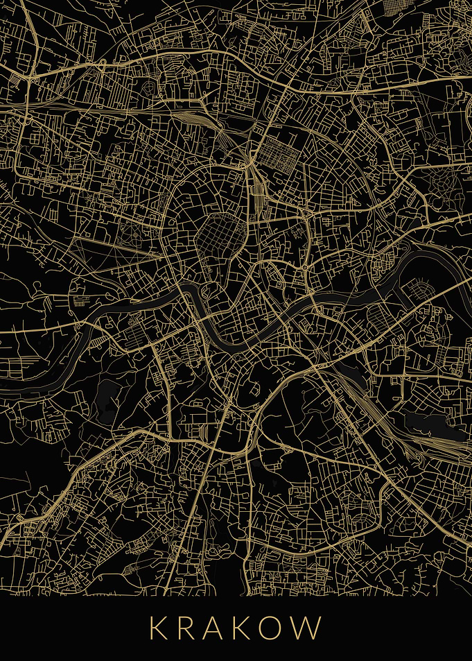 Krakow Map Black Gold