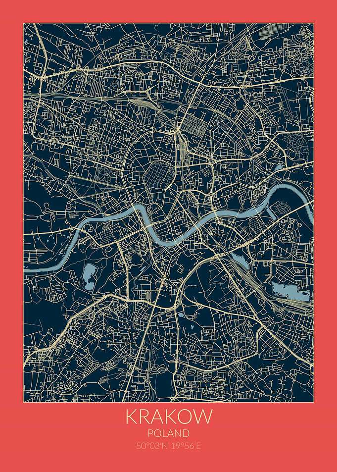 Krakow Map Red Blue
