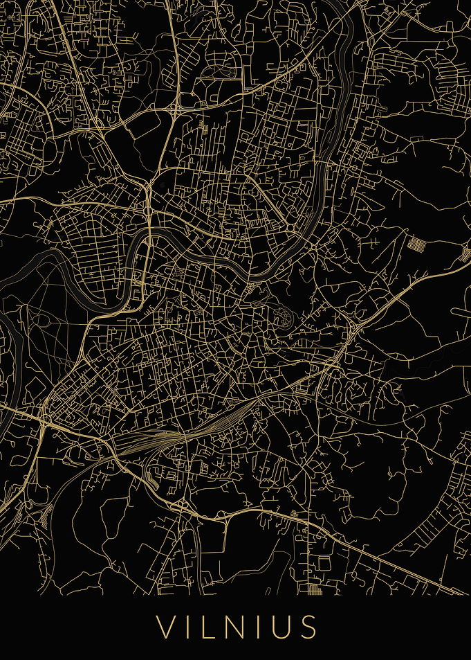 Vilnius Map Black Gold