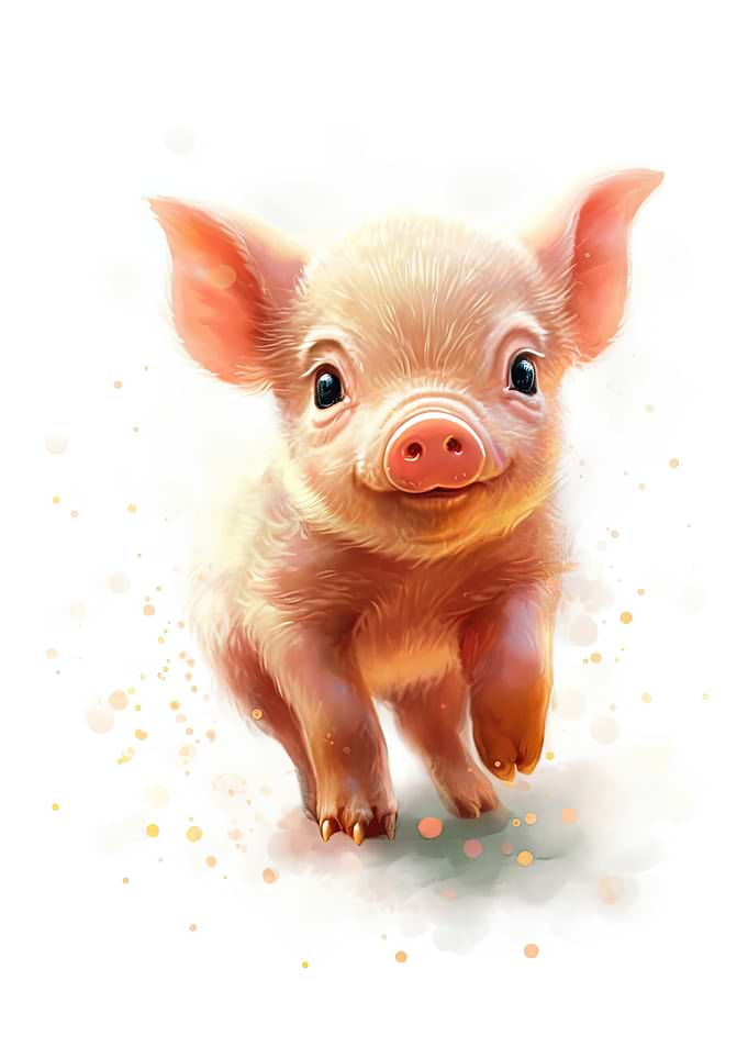 Watercolor Baby Pig Art