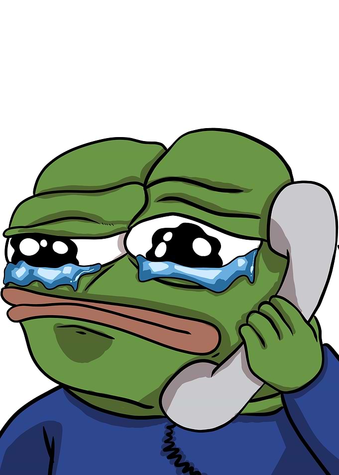 sad pepe on telephone