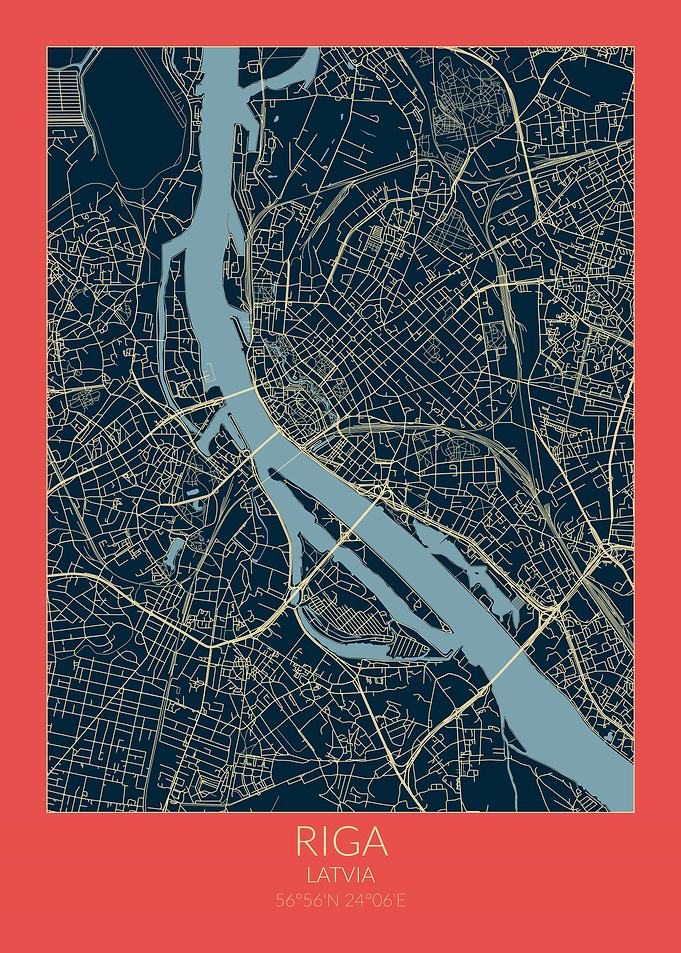 Riga Map Red Blue
