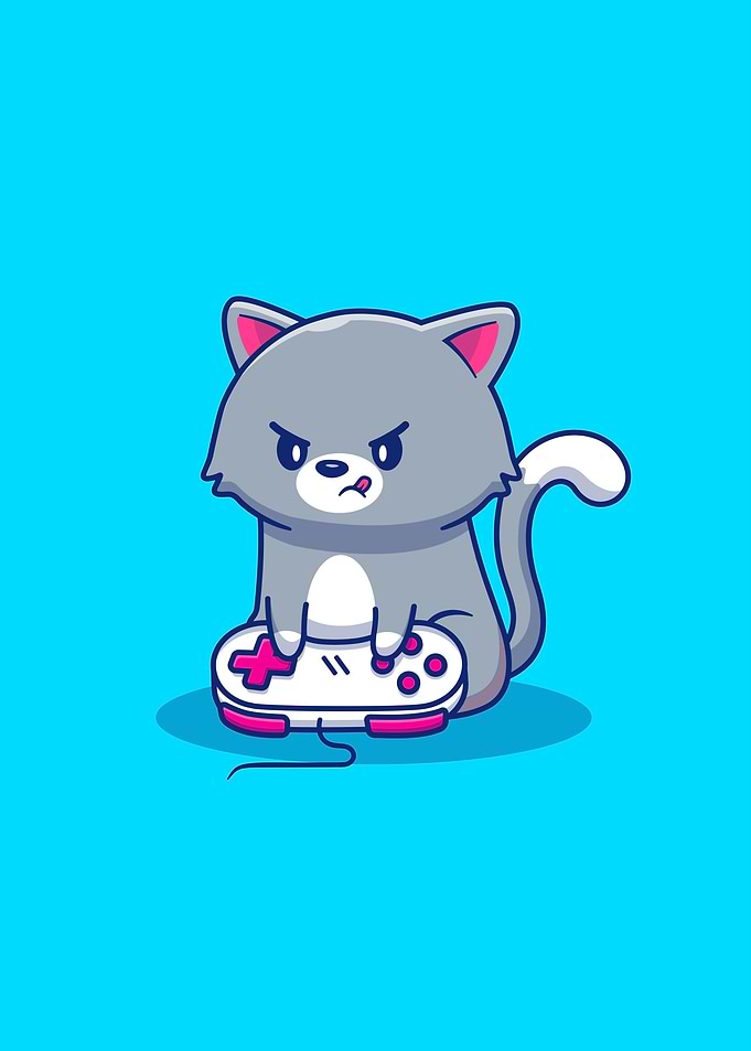 Angry Cat Gaming Cartoon