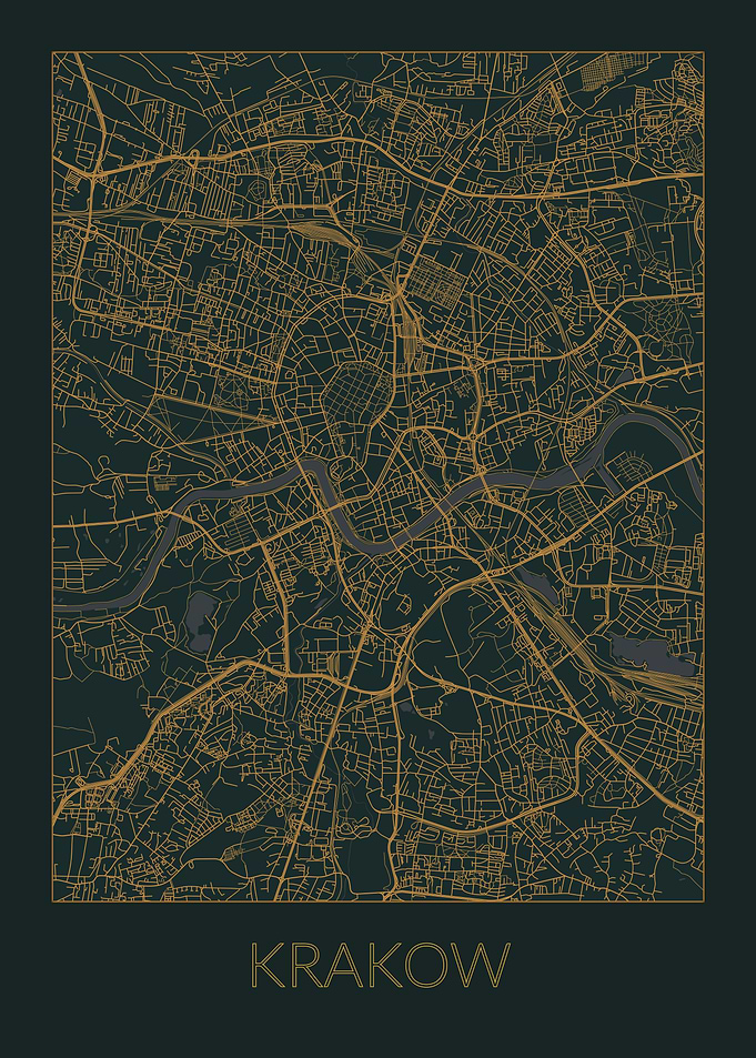 Krakow Gray Orange Map