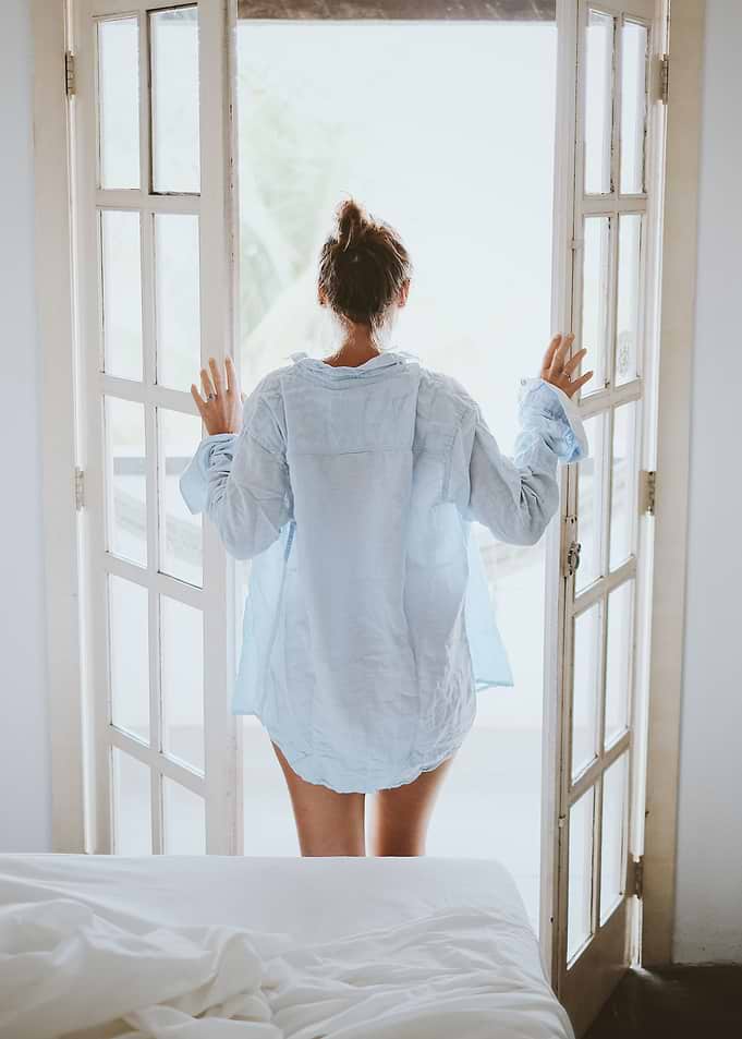 Woman and glass doors
