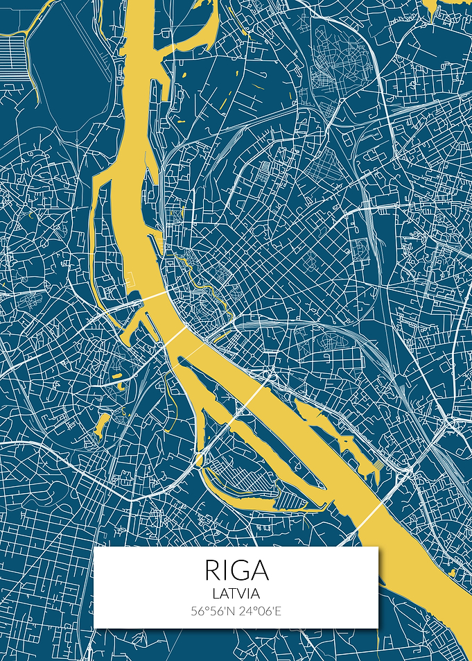 Riga Map Blue Yellow