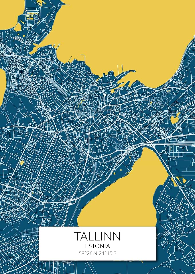 Tallinn Map Blue Yellow