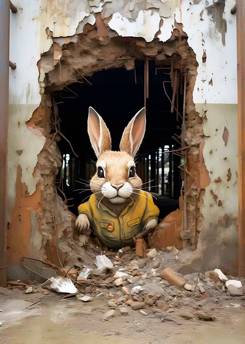 Rabbit in a Hole — living room metal wall art