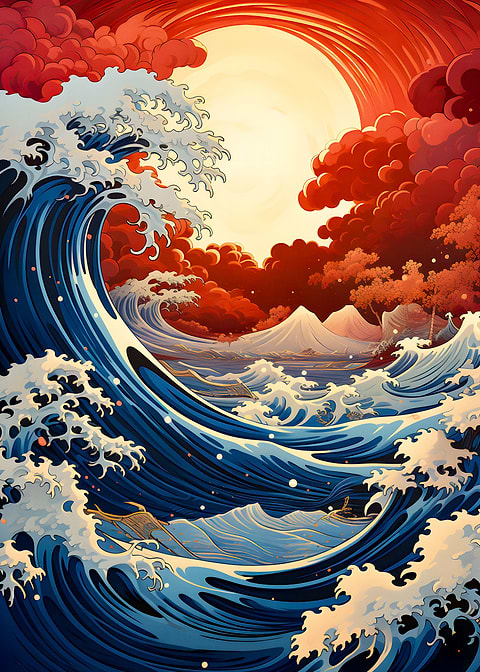 Moon over Great Wave — Japanese art metal poster